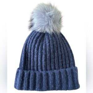 BCBGeneration Cozy Blue Knit Beanie with 2 tone pom Pom